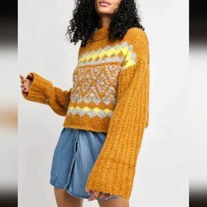 Free People "Alpine" Mock Neck Sweater in "Cinnamon Toast Combo"
